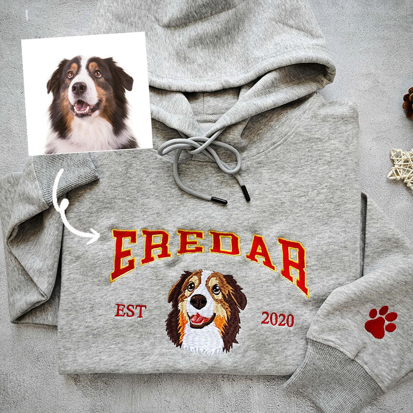 Personalisiertes besticktes Haustiergesicht und Haustiername Sweatshirt Hundeportrait bestickt Crewneck Haustierliebhaber Geschenk