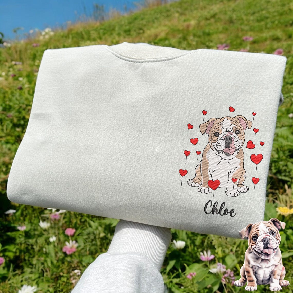 Personalisiertes besticktes Haustiergesicht und Haustiername Sweatshirt Hundeportrait bestickt Crewneck Haustierliebhaber Geschenk