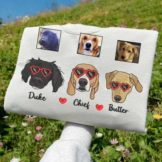 Custom Pet Portrait Embroidered Sweatshirt Valentines Gift for Pet Lovers