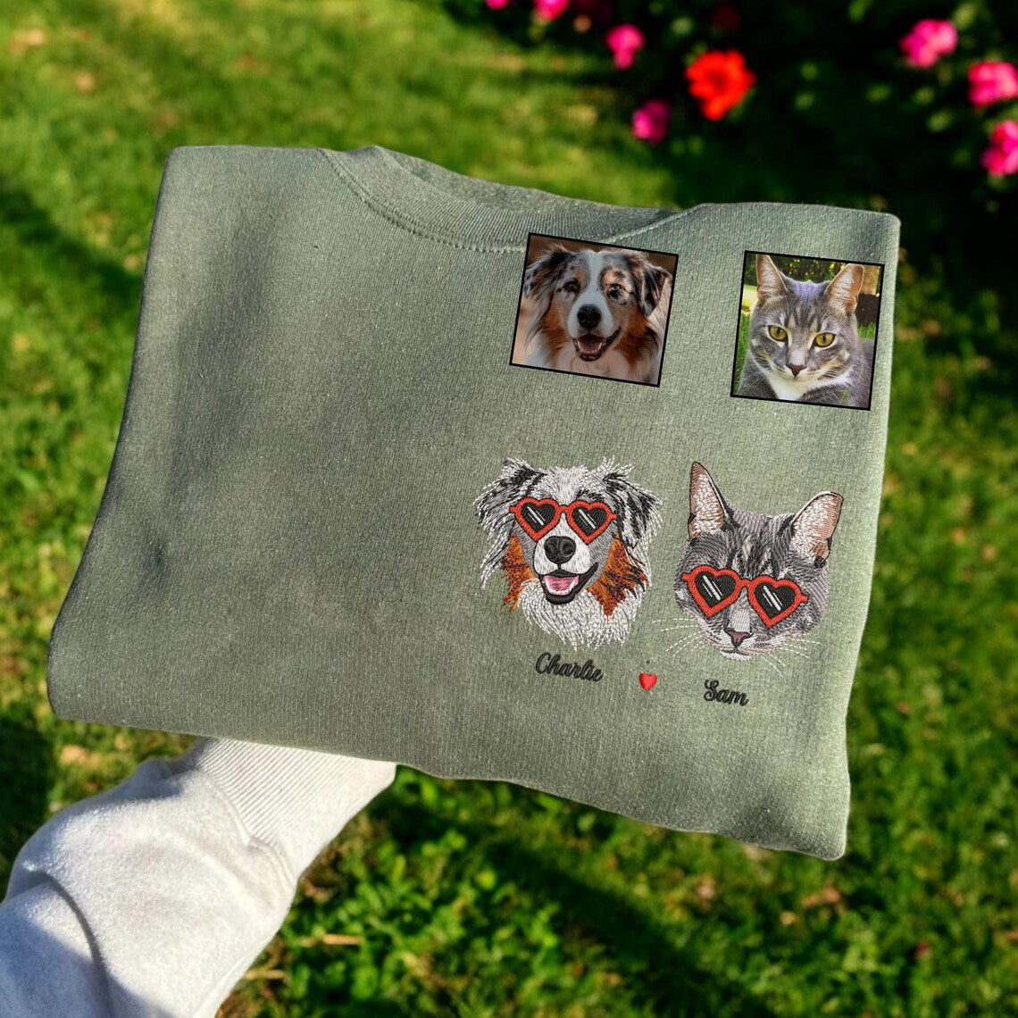 Custom Pet Portrait Embroidered Sweatshirt Valentines Gift for Pet Lovers