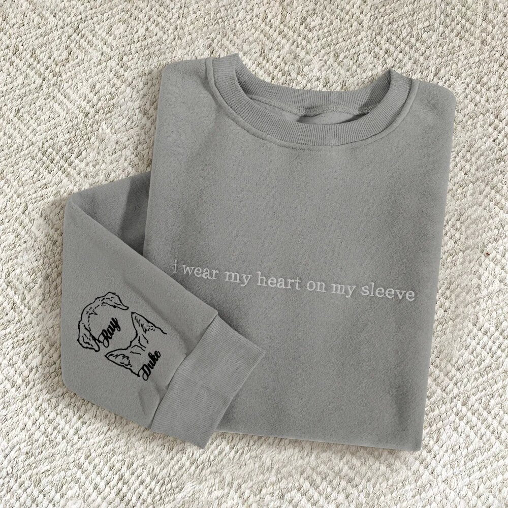 Bester Verkauf!! Personalisiertes Sweatshirt mit besticktem „Herz auf meinem Ärmel“ und Hunde-/Katzenohren am Ärmel, Geschenk für alle Tierliebhaber