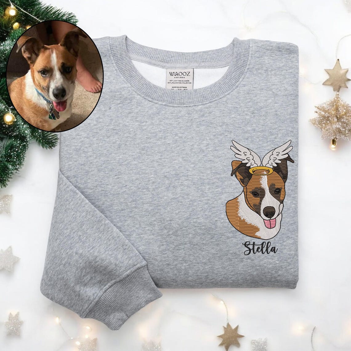 Cara de mascota bordada personalizada y nombre de mascota sudadera retrato de perro bordado cuello redondo regalo amante de las mascotas