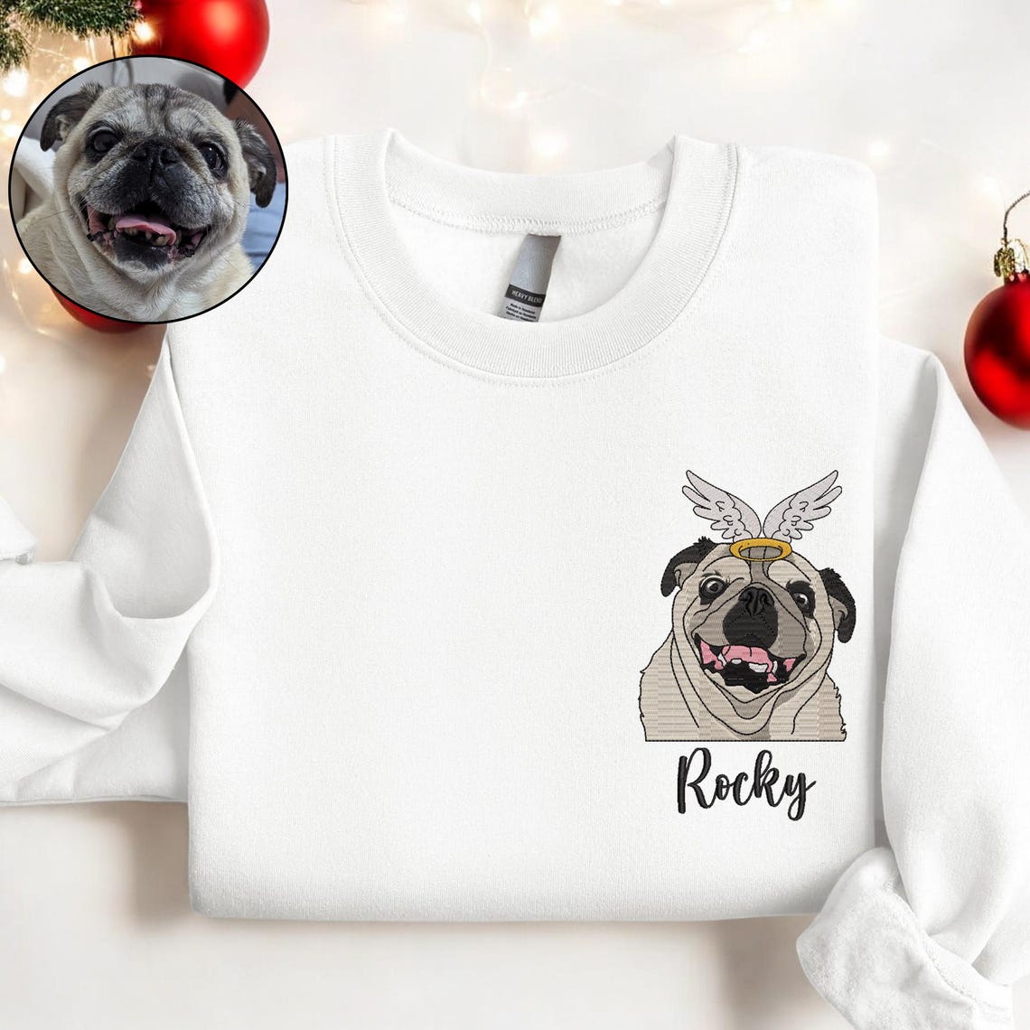 Cara de mascota bordada personalizada y nombre de mascota sudadera retrato de perro bordado cuello redondo regalo amante de las mascotas