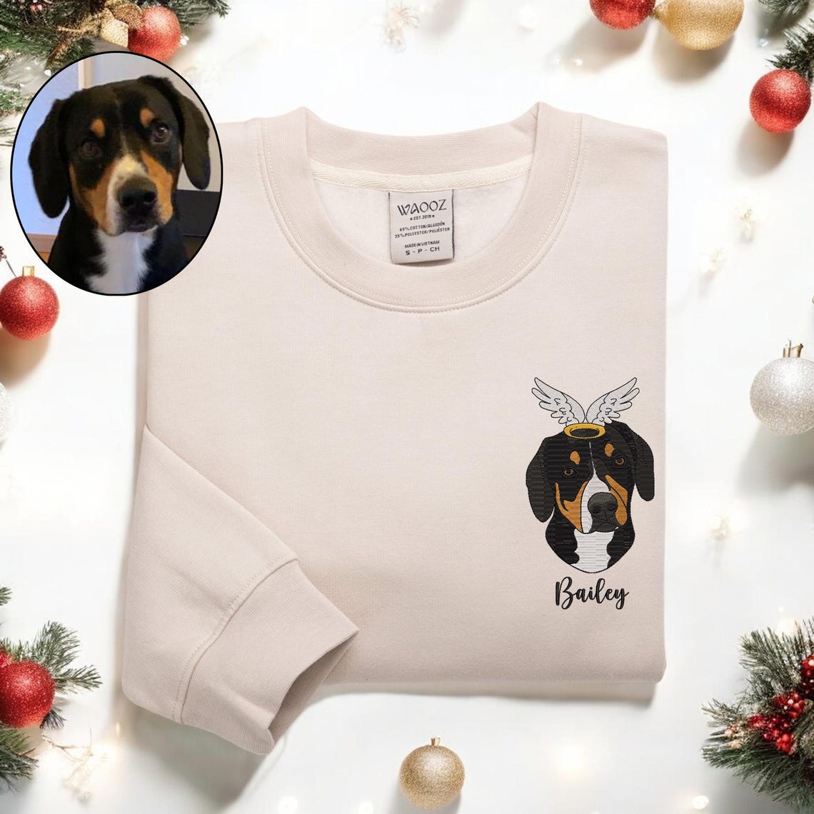 Cara de mascota bordada personalizada y nombre de mascota sudadera retrato de perro bordado cuello redondo regalo amante de las mascotas