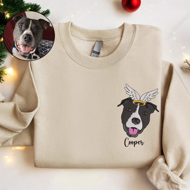 Cara de mascota bordada personalizada y nombre de mascota sudadera retrato de perro bordado cuello redondo regalo amante de las mascotas