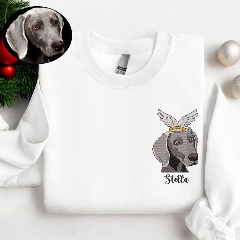 Cara de mascota bordada personalizada y nombre de mascota sudadera retrato de perro bordado cuello redondo regalo amante de las mascotas