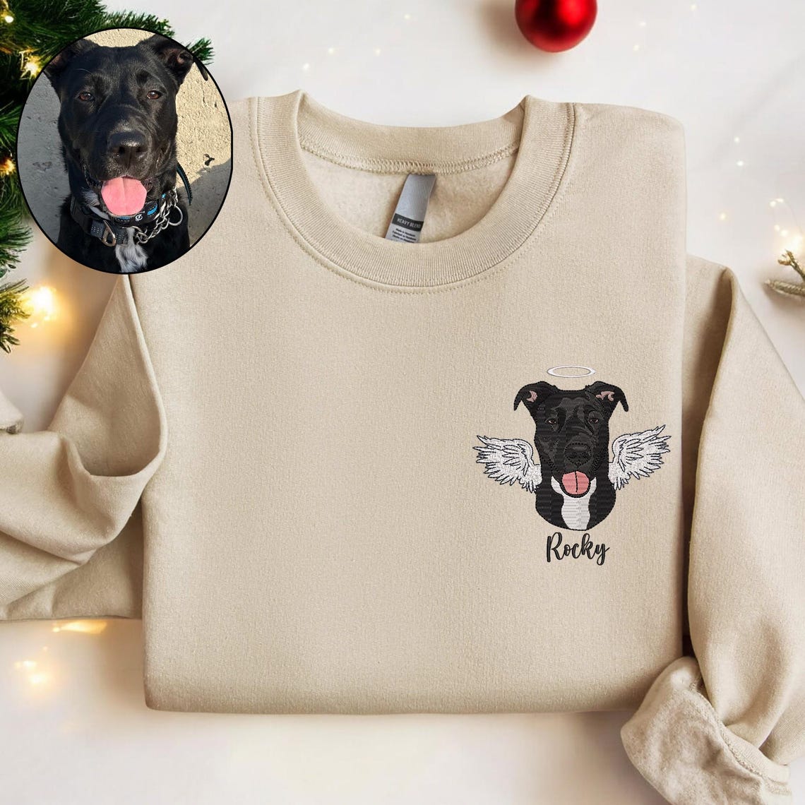 Personalisiertes besticktes Haustiergesicht und Haustiername Sweatshirt Hundeportrait bestickt Crewneck Haustierliebhaber Geschenk