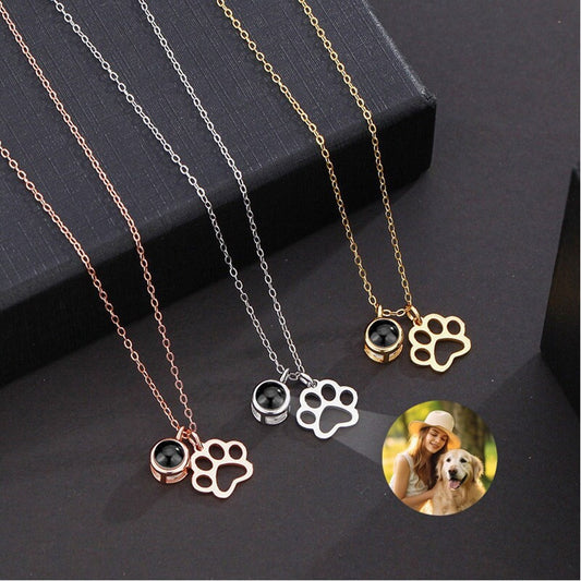 Custom Pet Paw Shaped Photo Projection Necklace With Picture Inside Unique Gift For Pet Lover