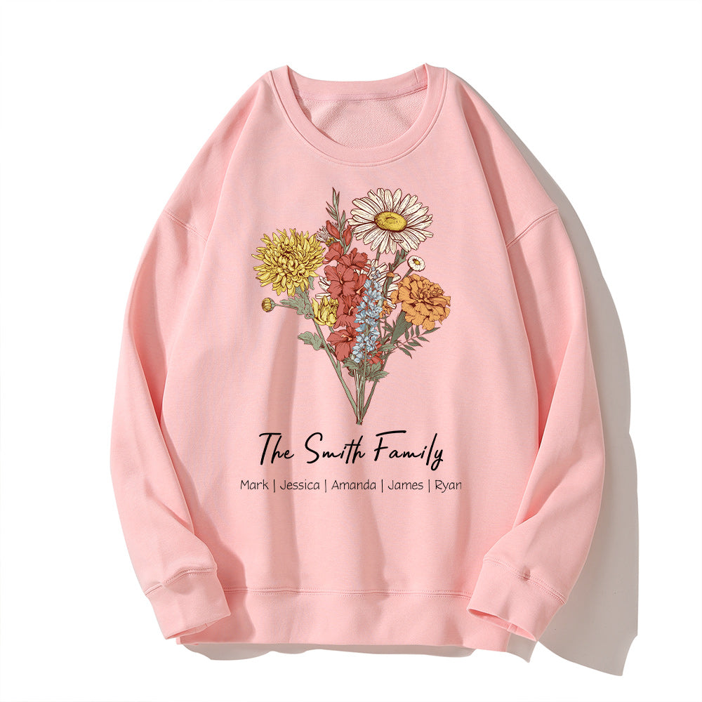 Personalisiertes Mamas Garten Geburt Blumenstrauß Sweatshirt mit Kindernamen Muttertagsgeschenk