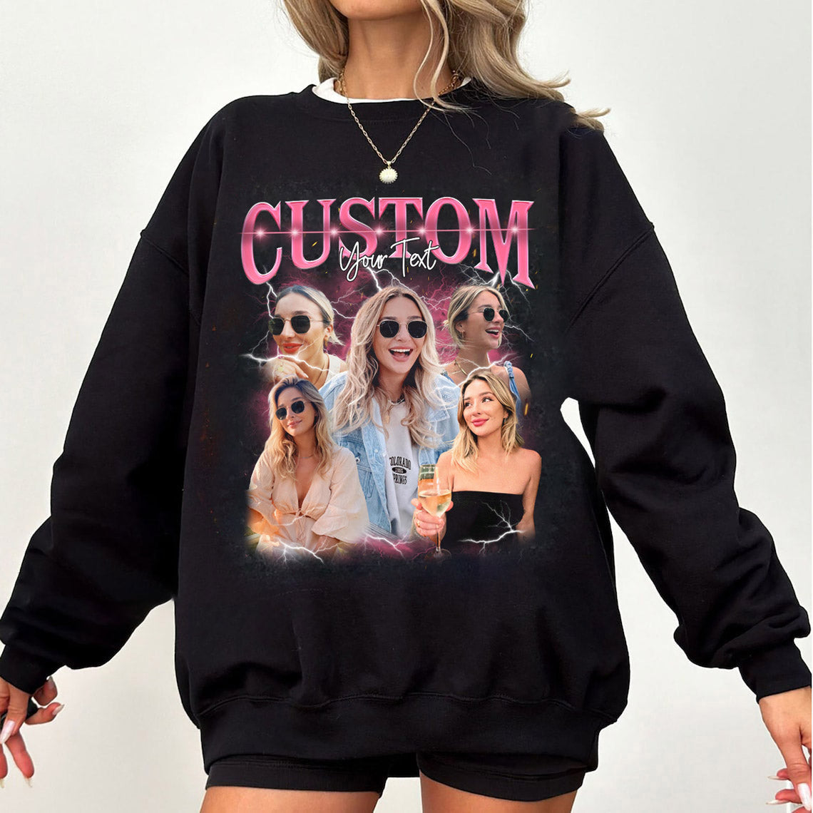 Personalisiertes Vintage Bootleg Sweatshirt, individuelles Foto-Rap-T-Shirt, Valentinstagsgeschenk für Sie/Ihn