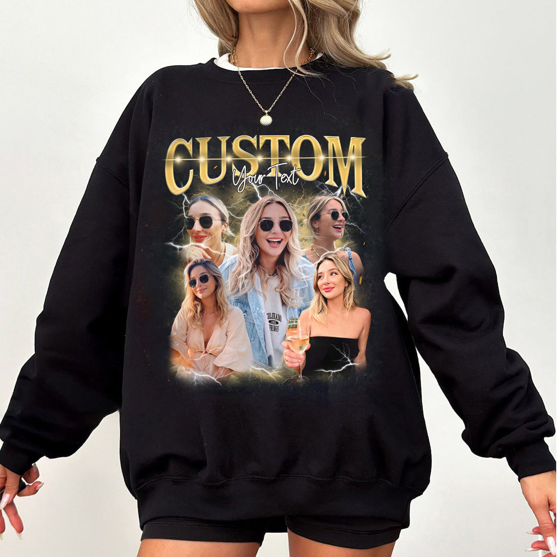 Personalisiertes Vintage Bootleg Sweatshirt, individuelles Foto-Rap-T-Shirt, Valentinstagsgeschenk für Sie/Ihn