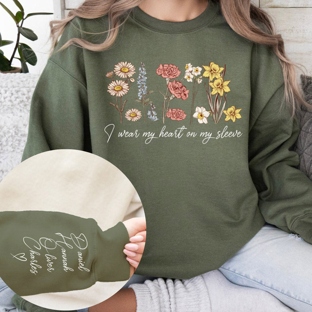 Personalisiertes Geburtsblumen-Sweatshirt "Ich trage mein Herz auf der Zunge" zum Muttertag