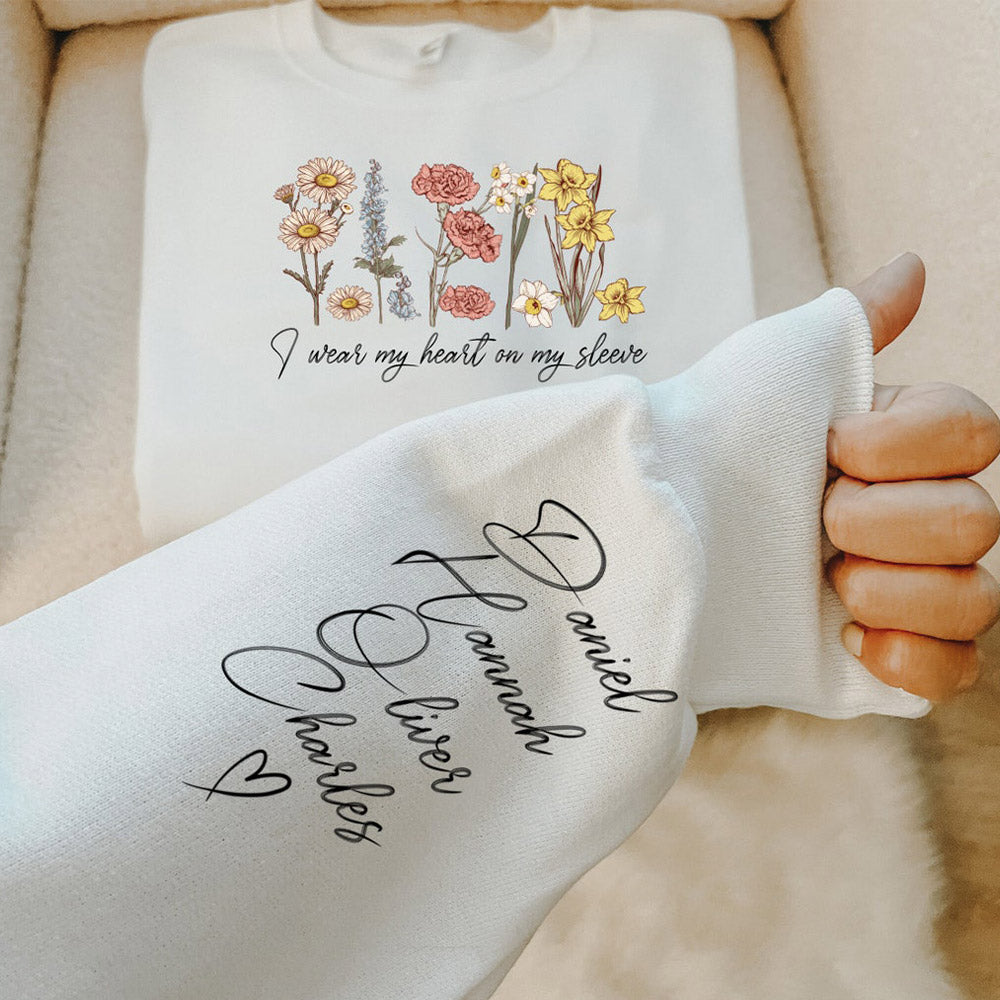 Personalisiertes Geburtsblumen-Sweatshirt "Ich trage mein Herz auf der Zunge" zum Muttertag