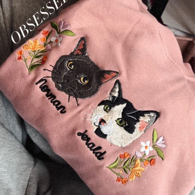 Personalisiertes besticktes Sweatshirt mit Haustiergesicht und Namen für Tierliebhaber