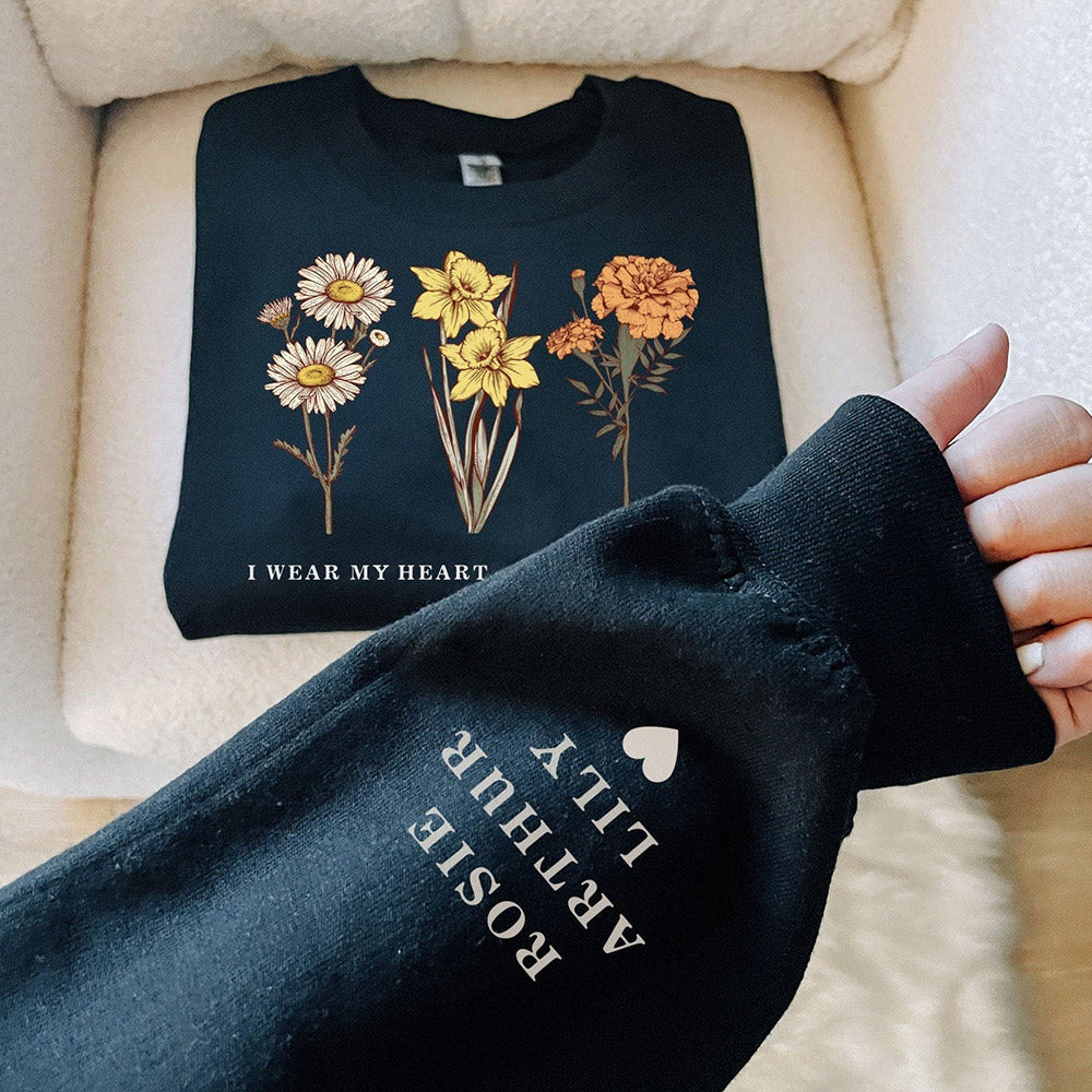 Personalisiertes Geburtsblumen-Sweatshirt "Ich trage mein Herz auf der Zunge" Geschenk für Mama Oma