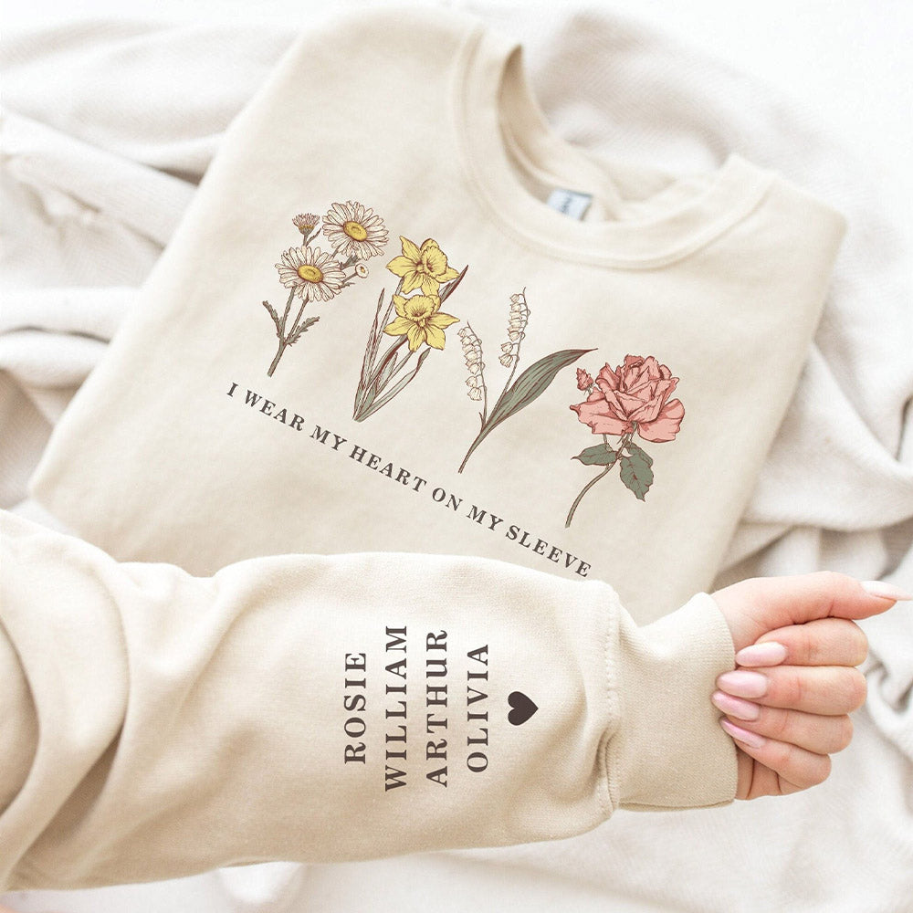 Personalisiertes Geburtsblumen-Sweatshirt "Ich trage mein Herz auf der Zunge" Geschenk für Mama Oma