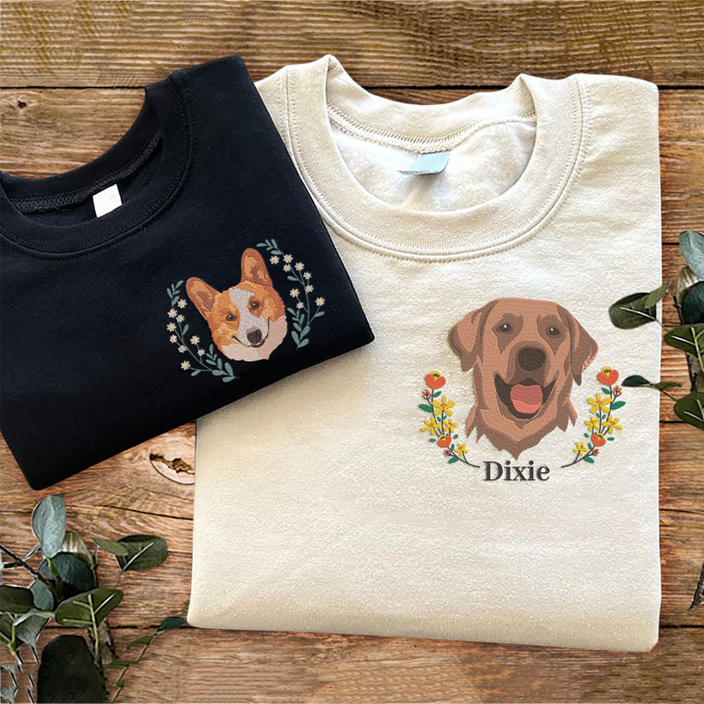 Cara de mascota bordada personalizada y nombre de mascota sudadera retrato de perro bordado cuello redondo regalo amante de las mascotas