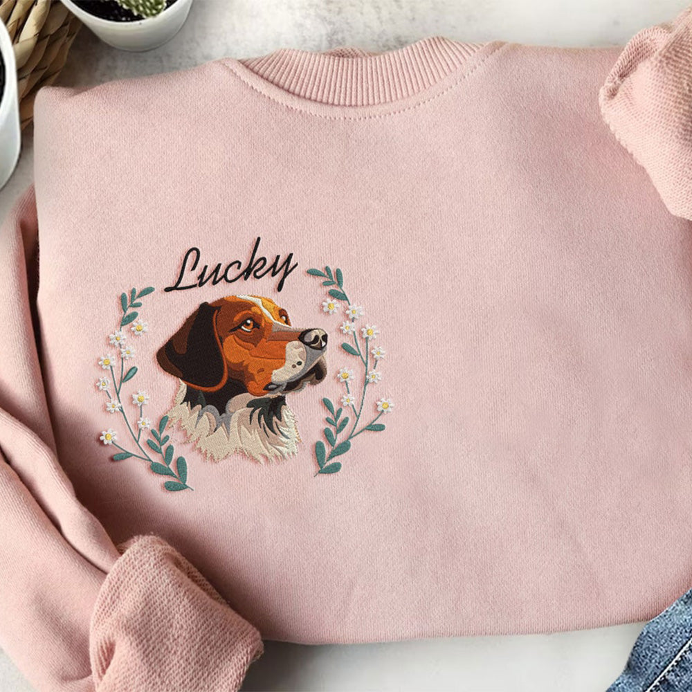 Cara de mascota bordada personalizada y nombre de mascota sudadera retrato de perro bordado cuello redondo regalo amante de las mascotas