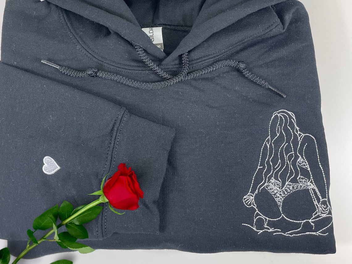 Sudadera con capucha picante bordada personalizada con sudadera con foto Line Art Regalo de San Valentín para él/ella