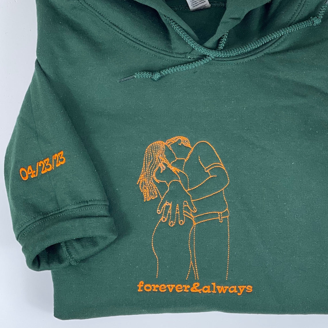 Sudadera con capucha picante bordada personalizada con sudadera con foto Line Art Regalo de San Valentín para él/ella