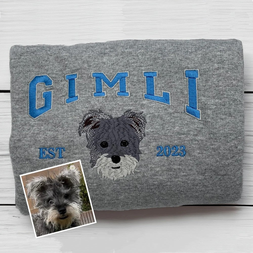 Personalisiertes besticktes Haustiergesicht und Haustiername Sweatshirt Hundeportrait bestickt Crewneck Haustierliebhaber Geschenk