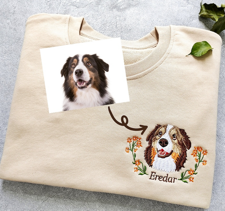 Personalisiertes besticktes Haustiergesicht und Haustiername Sweatshirt Hundeportrait bestickt Crewneck Haustierliebhaber Geschenk