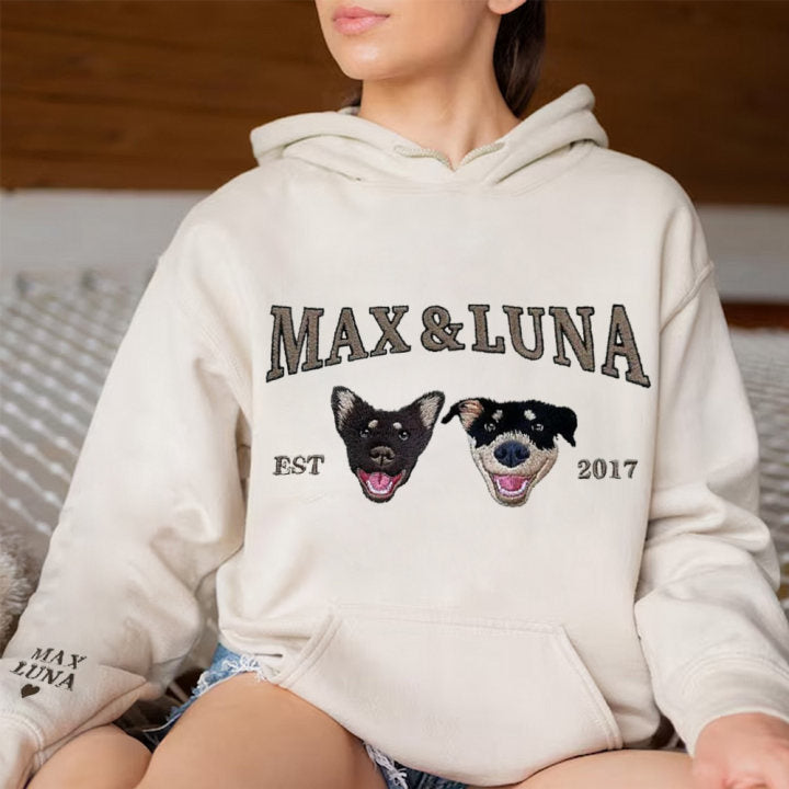 Personalisiertes besticktes Haustiergesicht und Haustiername Sweatshirt Hundeportrait bestickt Crewneck Haustierliebhaber Geschenk