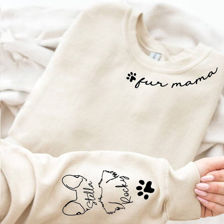 Personalisiertes Fur Mama Sweatshirt mit Haustierohr und Namen am Ärmel Geschenk für Tierliebhaber