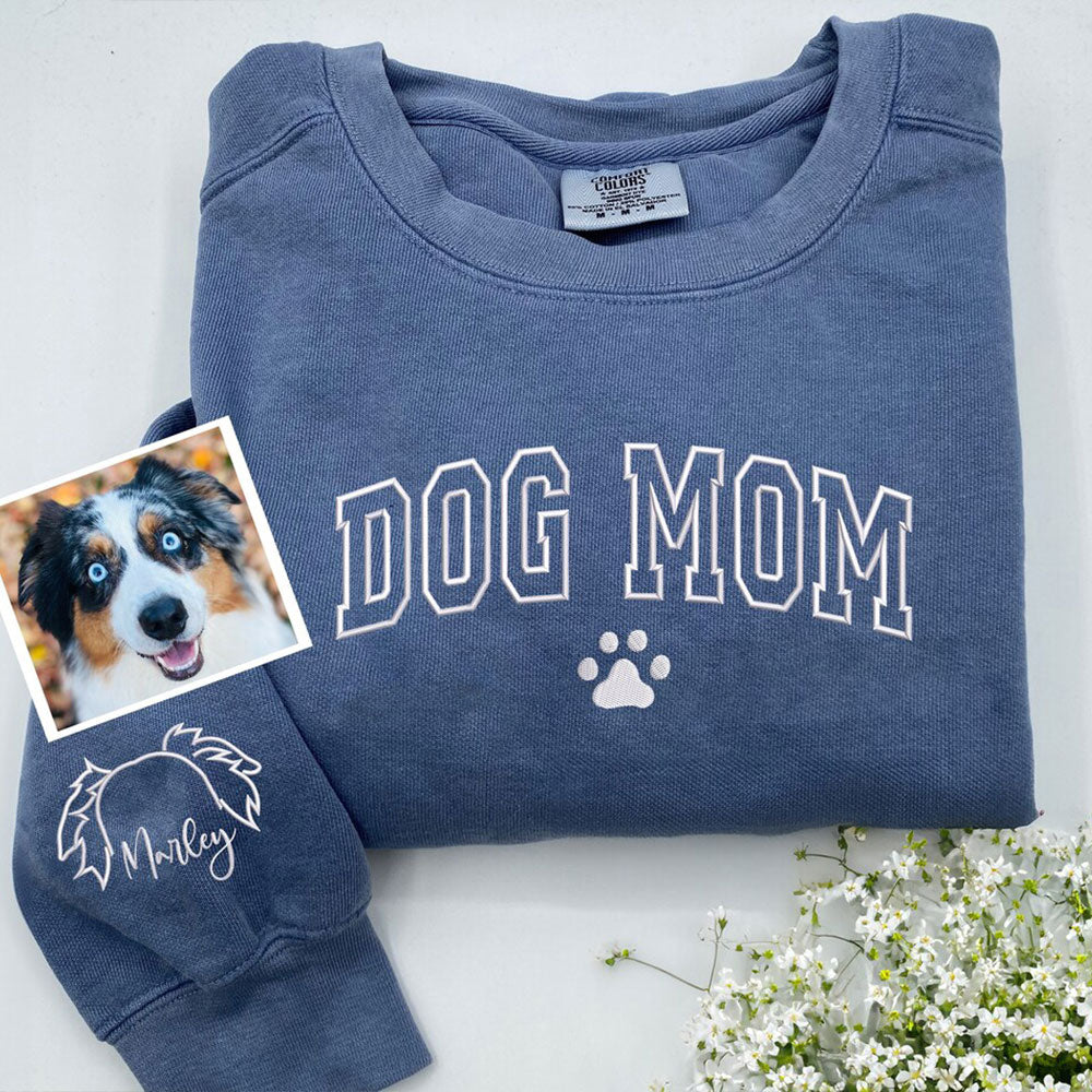 Sudadera bordada personalizada con orejas de perro en la manga para mamá de perro