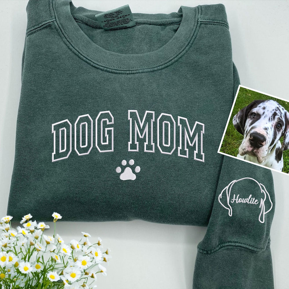 Sudadera bordada personalizada con orejas de perro en la manga para mamá de perro