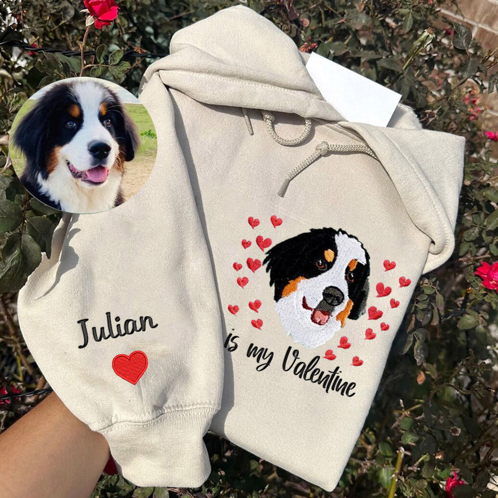 Custom Pet Portrait Embroidered Sweatshirt with Pet Face and Name Valentines Pet Hoodie for Pet Lovers