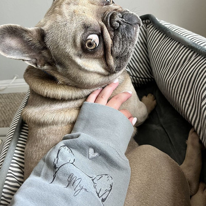 Bester Verkauf!! Personalisiertes Sweatshirt mit besticktem „Herz auf meinem Ärmel“ und Hunde-/Katzenohren am Ärmel, Geschenk für alle Tierliebhaber