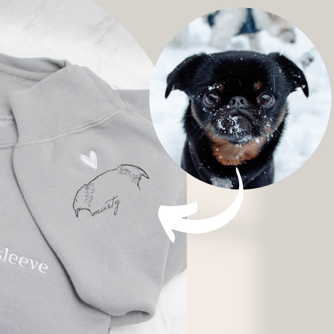 Bester Verkauf!! Personalisiertes Sweatshirt mit besticktem „Herz auf meinem Ärmel“ und Hunde-/Katzenohren am Ärmel, Geschenk für alle Tierliebhaber