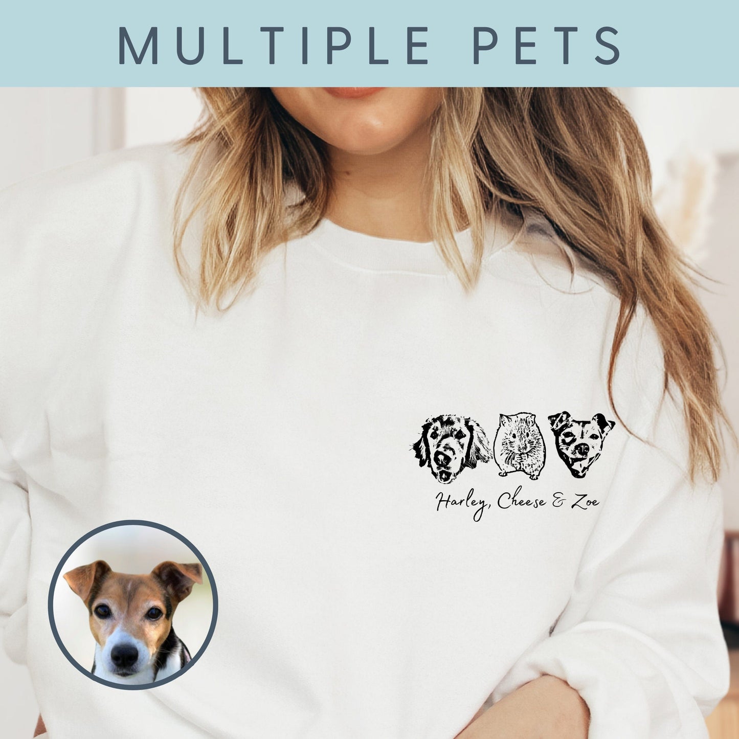 Personalisiertes Sweatshirt mit besticktem Haustiergesicht und Namen, Geschenk für Tierliebhaber