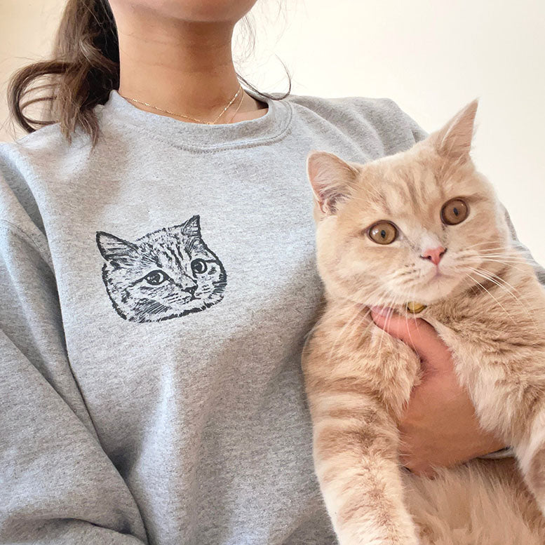 Personalisiertes Sweatshirt mit besticktem Haustiergesicht und Namen, Geschenk für Tierliebhaber