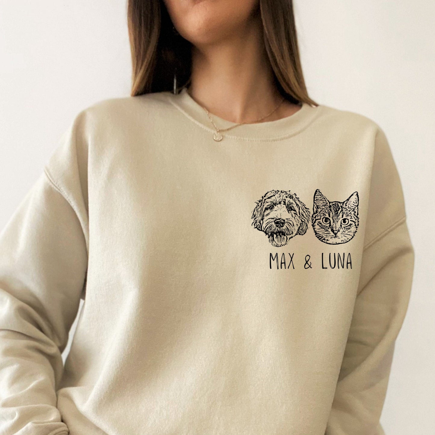 Personalisiertes Sweatshirt mit besticktem Haustiergesicht und Namen, Geschenk für Tierliebhaber