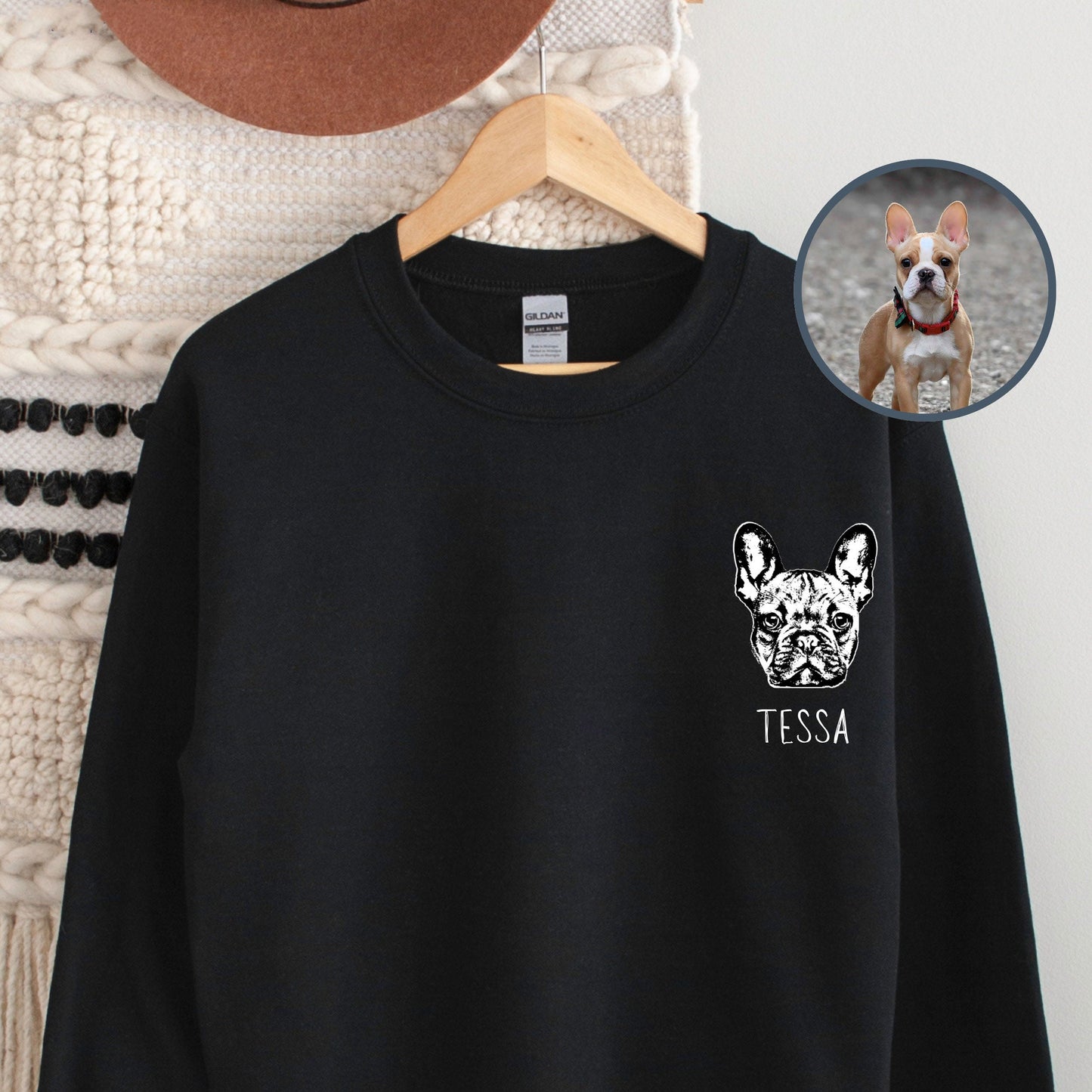 Personalisiertes Sweatshirt mit besticktem Haustiergesicht und Namen, Geschenk für Tierliebhaber