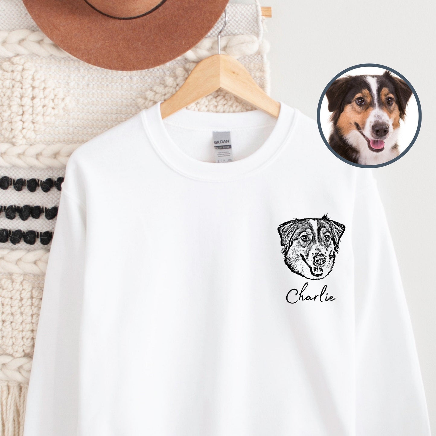 Personalisiertes Sweatshirt mit besticktem Haustiergesicht und Namen, Geschenk für Tierliebhaber