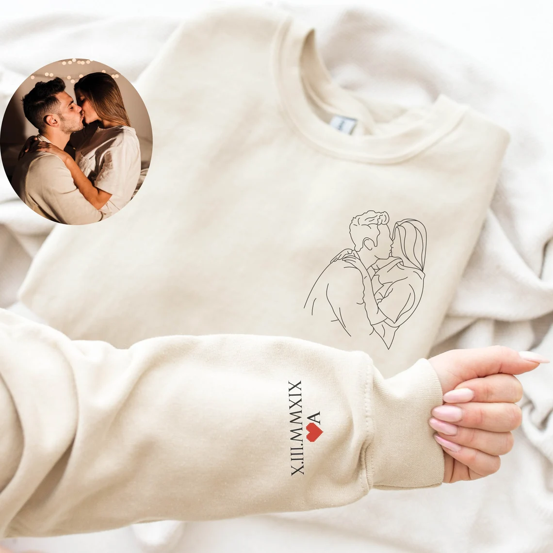 Retrato de pareja personalizado de sudadera con foto Regalos personalizados para parejas