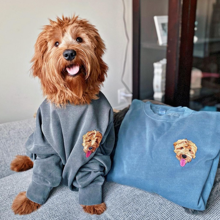 Sweatshirt mit individueller Bestickung und Haustierportrait, Geschenk für Tierliebhaber