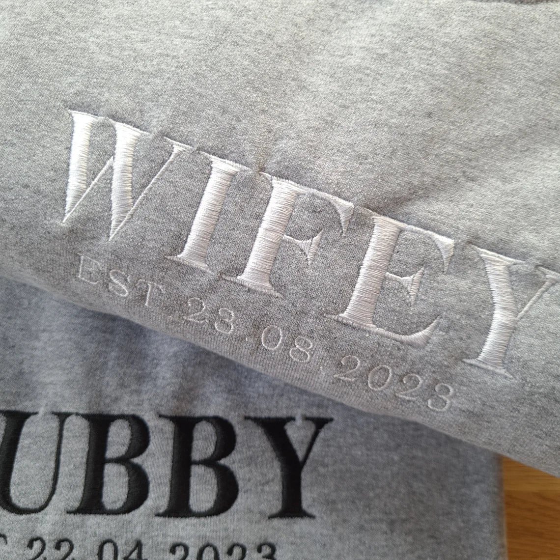 ¡Venta caliente! Año personalizado Wifey Hubby bordado sudadera de San Valentín a juego