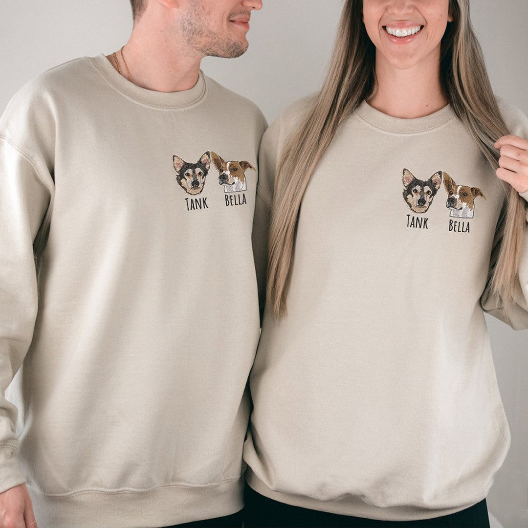 Personalisiertes besticktes Haustiergesicht und Namensshirt, Geschenk für Hundemama, Tierliebhaber