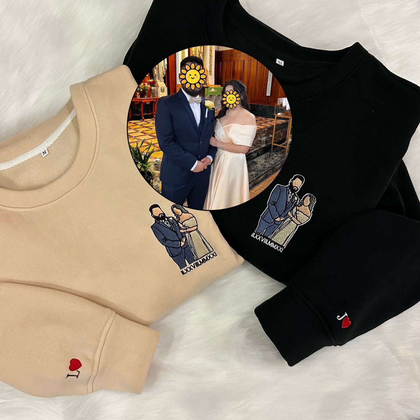 Personalizado bordado pareja retrato a juego sudadera con capucha aniversario día de San Valentín regalos de pareja