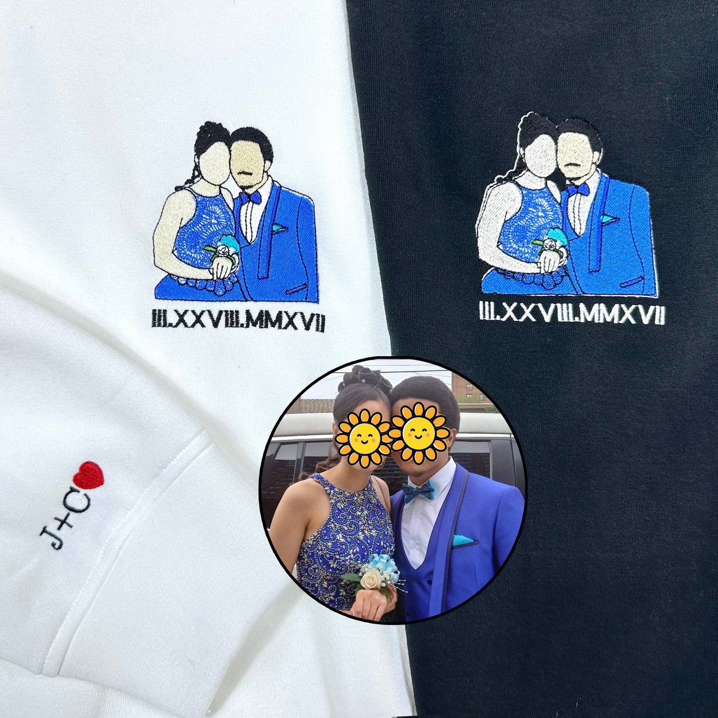 Personalizado bordado pareja retrato a juego sudadera con capucha aniversario día de San Valentín regalos de pareja