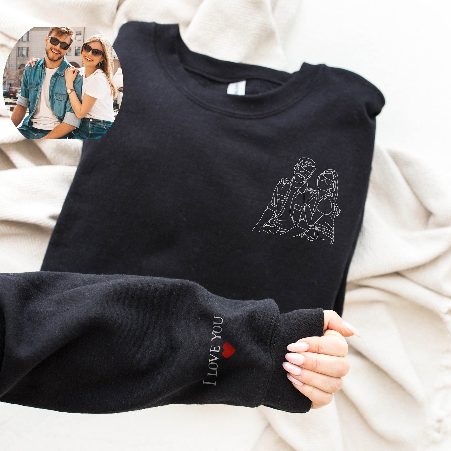 Retrato de pareja personalizado de sudadera con foto Regalos personalizados para parejas